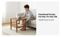 Dual-Level Glass Surface Table Table Space-Saving Design Nightstand Mortise and Tenon Joinery Stable Framework for Homeowners