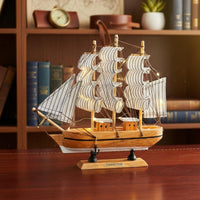 Mediterranean Design Ship Decor Artisanal Wooden Sailboat Model for Office