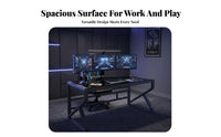 Reinforced Glass Computer Desk Wide Tabletop Metal Frame Office Desk Easy to Clean Modern Glass Top Workstation for Users, Adults, Study Room, Bedroom