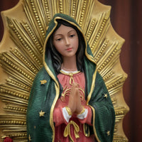 Sacred Mother Figure Figurine Hand-Painted Details Statue Inspirational Symbol Mexican Resin Sculpture for Catholics, Bookshelf