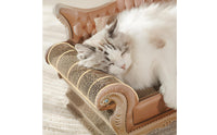 Raised Backrest Sofa Cat Scratcher Curved Armrests Cardboard Cat Couch Upholstered Style Pet Furniture Vintage Look