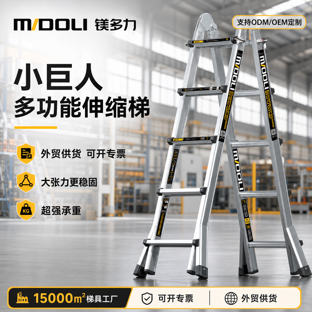 Midoli Aluminum Alloy Multi-Function Folding Ladder, A-Shaped, Telescopic, Portable, 150 kg Capacity