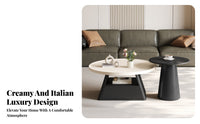 2 Pieces Round Coffee and End Table Set Space-Saving Pair of Round Occasional Tables Rounded Edges Versatile Use for Living Room