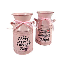 Pink Iron Vase Distressed Finish Vintage Style Vase Flared Top for Dining Table