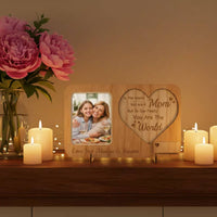 Wooden Heart Photo Frame Personalized Home Decor Rustic Design for Tabletop, Mom