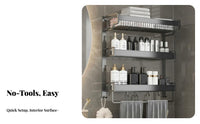 Drillno-Drill Installation 3-Tier Towel Rack with Bar Easy to Install Wall-Mounted Organizer with Shelves and Bar Space-Saving Design Bathroom Furniture Rust-Resistant for Apartment Dwellers, Homeowners, Families, Restroom, Shower Room, Spa, Gym