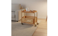 Movable Rattan Trolley Table Easy to Move Rattan Side Table Storage Rack Vintage Bedside Shelf Space-Saving for Living Room