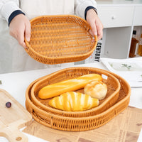 3 Pieces Oval Woven Tray Raised Rim Handwoven Serving Basket Decorative