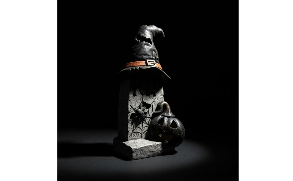 Gothic Tombstone with Witch Hat | Spooky, Tombstone Decoration, for Mantel