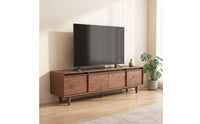TV Cabinet with Doors Low-Profile TV Stand Wooden Media Console for Living Room