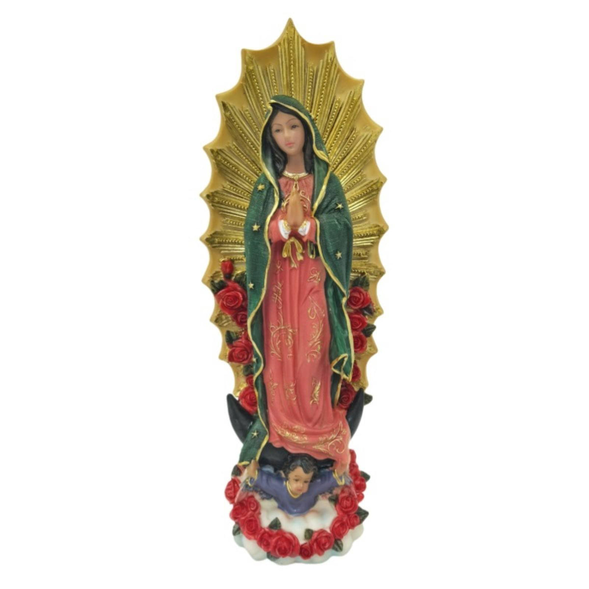 Sacred Mother Figure Figurine Hand-Painted Details Statue Inspirational Symbol Mexican Resin Sculpture for Catholics, Bookshelf