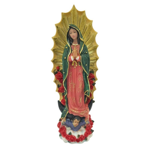 Sacred Mother Figure Figurine Hand-Painted Details Statue Inspirational Symbol Mexican Resin Sculpture for Catholics, Bookshelf