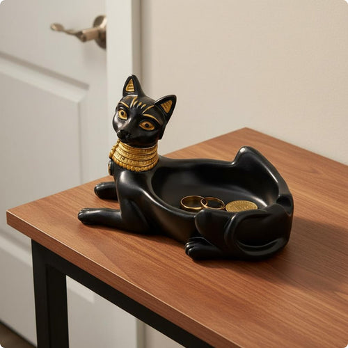 Egyptian Feline Organizer Decorative Feline Jewelry Storage Box Tabletop