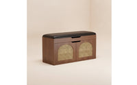 Padded Storage Bench with Rattan Doors Cushioned Entryway Bench with Cushion Sturdy Long-Lasting for Foyer