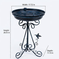 Metal Bird Bath for Native Birds, 17.7 inch Outdoor Bird Feeder, Weather Resistant Garden Art for Backyard, Navy Blue