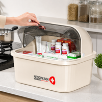 Pill organizer with multiple compartments, medication box 1L, portable medication storage made of PP, cream/transparent