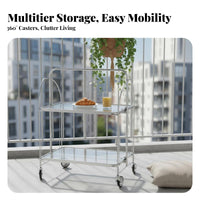 2-Tier Foldable Utility Cart Mobile with casters Household Furniture for Home Use