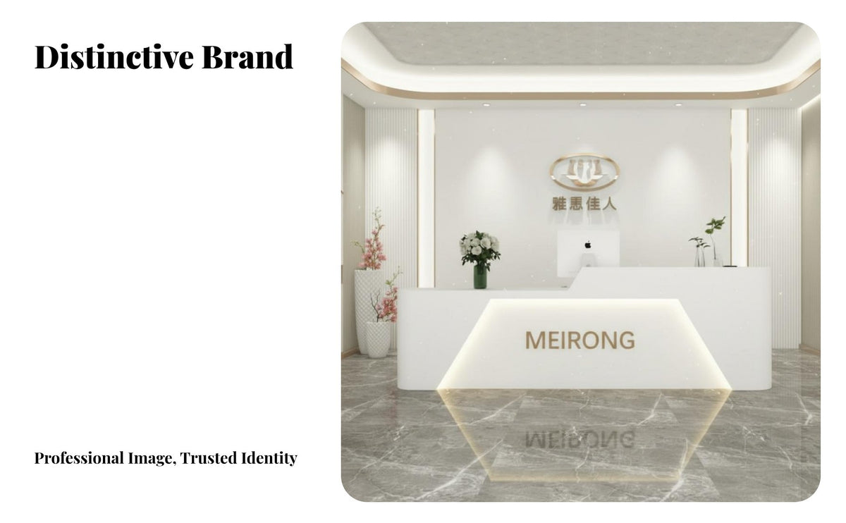 Modern Imitation Marble Reception Desk Light Luxury Design Salon Cashier Desk Easy to Clean LED Lighted Front Counter for Hotel Managers, Spa, Lobby