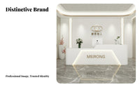 Modern Imitation Marble Reception Desk Light Luxury Design Salon Cashier Desk Easy to Clean LED Lighted Front Counter for Hotel Managers, Spa, Lobby