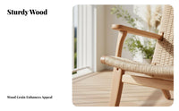 Woven Rope Armchair sturdy Wood Frame Lounge Chair Wabi-Sabi Aesthetic Minimalist Design for Adults, Homeowners, Sunroom, Study