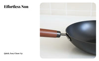 Uncoated Iron Pan Long-Lasting Traditional Iron Wok Hand Crafted Cooking Pan Works on All Stovetops 24cm Small Wok Anti-Scald