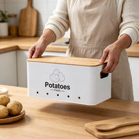Modern Simple Metal Vegetable Storage Canister Set of 3 for Kitchen, Breathable for Potatoes, Onions, Garlic