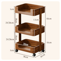 Wooden Rolling Cart Compact Trolley Movable Furniture for Living Room, Bedroom