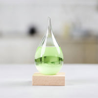 Weather Glass with Wooden Base Teardrop-Shaped Weather Predictor with Wooden Base Tabletop Decor for Desk, Office, Bedroom