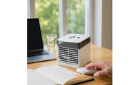 Portable Desktop Air Cooler Compact Mini Air Cooler White Spray Cooling Fan Boxy for Tabletop, Desk