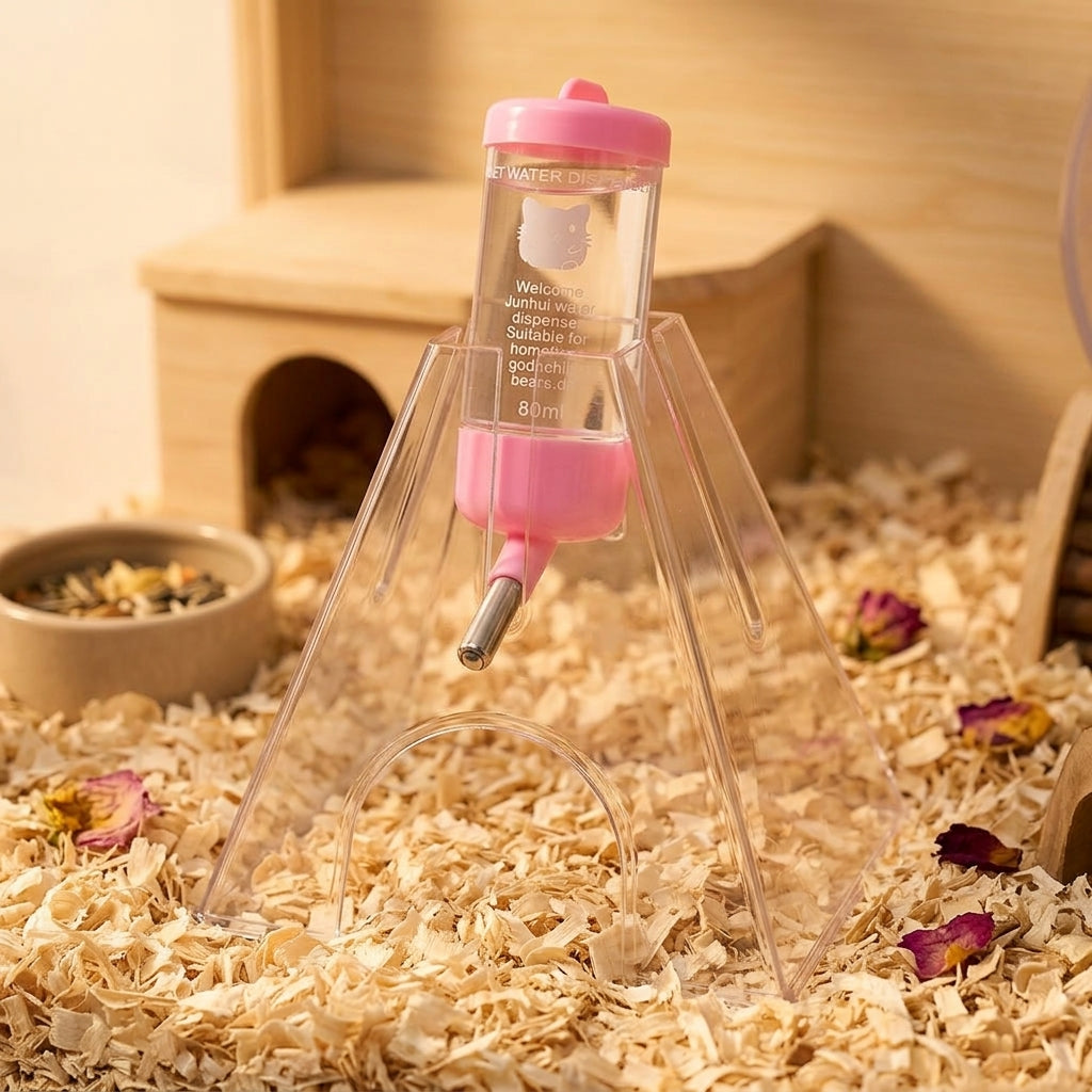 80ml Hamster Water Bottle with Pyramid Hideaway for Dwarf Hamsters, Transparent No-Drip Hamster Water Bottle