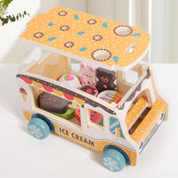 CPCE Wooden Ice Cream Model Pretend Play Ice Cream Cart Toy for Kids