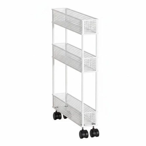 Slim Rolling Storage Unit Adjustable Shelves Slim Rolling Organizer for Renters