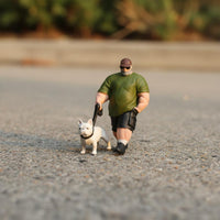 Dog Walking Figurine Detailed Miniature People Figurine Realistic