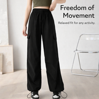 Women High Waist Cargo Pants with Convertible Wide Leg Design, Stretch Loungewear Streetwear for Ladies, Drawstring Parachute for Casual Wear