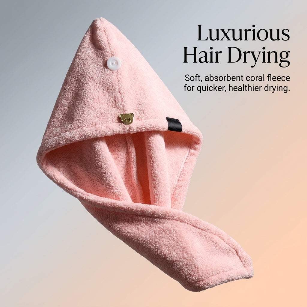 Microfibre Towel Hair Wrap for Women with Coral Fleece for Quick Drying, Lightweight Head Turban for Haircare After Shower or Swimming Pool