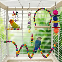 Parrot Toys 7 Piece Set, Parrot Cage Additions, Wood Parrot Climbing Toys and Parrot Gnaw Toys for Parakeets Cockatiels Enrichment