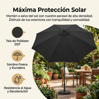 Replacement Umbrella Canopy 2.7m, Black 210T Polyester Cover, Sun Protection for Patio, Garden and Terrace