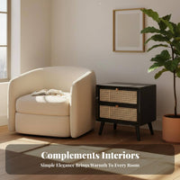 Bedside Cabinet with Rattan Drawer Japanese design End Table Woven Front
