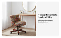Wheeled Vanity Chair Height Adjustable Office Furniture Vintage Design Effortless Rolling Casters for Students, Bedroom