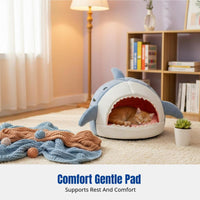 Shark-Shaped Pet Nest Semi-Enclosed Shark-Shaped Hideout All-Season Use Warm and Cozy for Indoor, Bedroom, Home