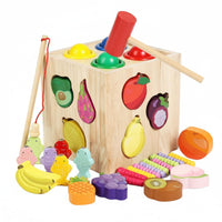 Hand-Eye Coordination 4 in 1 Toy Set Fine Dexterity Skills Wooden Activity Box Educational Fishing Game Paint for Preschoolers, Preschool