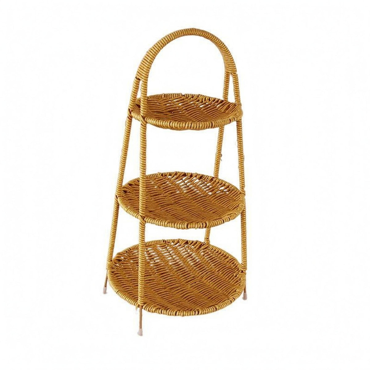 Tiered Rattan Tray Rack Handwoven Wicker Storage Rack Breathable Interlaced Container Basket with Handles