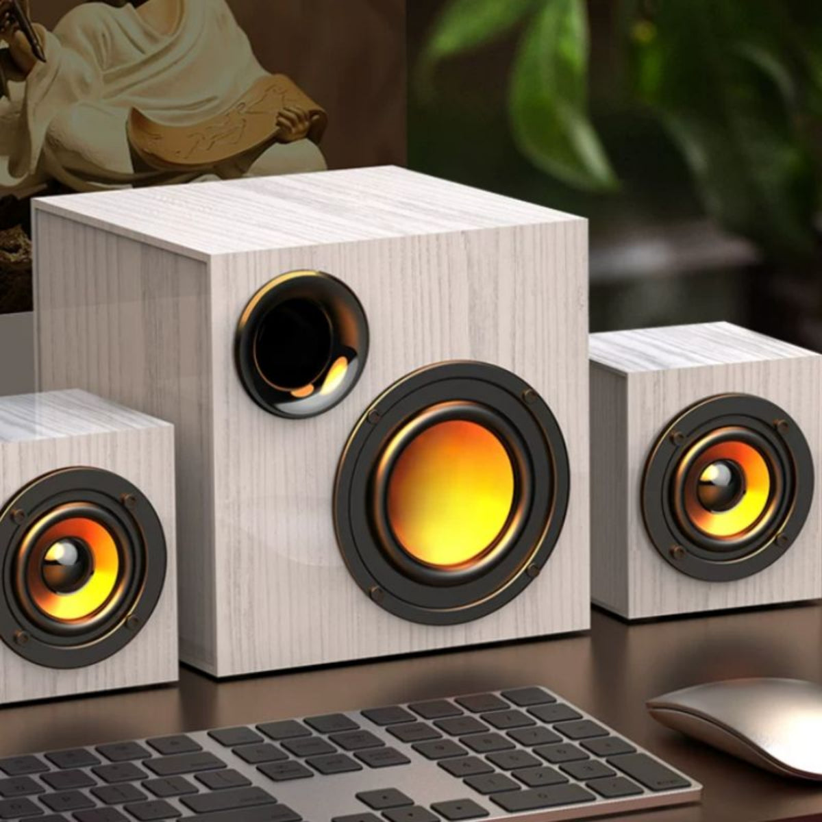 Desktop Speaker System Wooden Speaker System with Subwoofer Compact Multimedia Speakers for Students, Gaming Aficionados, Office, Bedroom