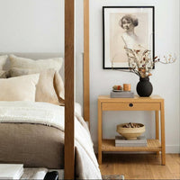 Woven Door Nightstand Adaptable Bedside Storage Cabinet Space-Saving for Renters