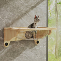 Cat Window Perch Wood Hammock, Suction Cup Mounted Bed for Indoor Pets, Space Saving Furniture Balcony Viewing Spot, Single Level Resting Seat