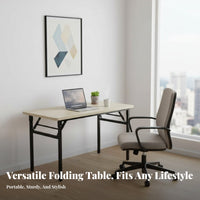Folding Desk Foldable Design Folding Computer Desk Reinforced Steel Frame Rectangular Dining Table for Students, Crafters, Outdoor, Dorm Room, Bedroom