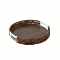 Round Serving Tray Decorative Tray with Handles Rustic for Coffee Table, Hosts