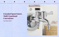 Brass Faucet, Wall Mounted, Extended Spout, Single Cold Water faucet for Mop Sink, Laundry Room, Washing Machine