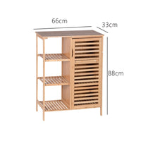 Storage Unit with Slatted Shelves Compact Bamboo Cabinet Easy to Clean Freestanding Floor Cabinet for Washroom