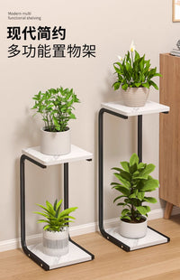 花架客厅落地式阳台置物架花盆架子托架层架创意铁艺摆放架展示架 金框+白面 78高【带轮可移动】